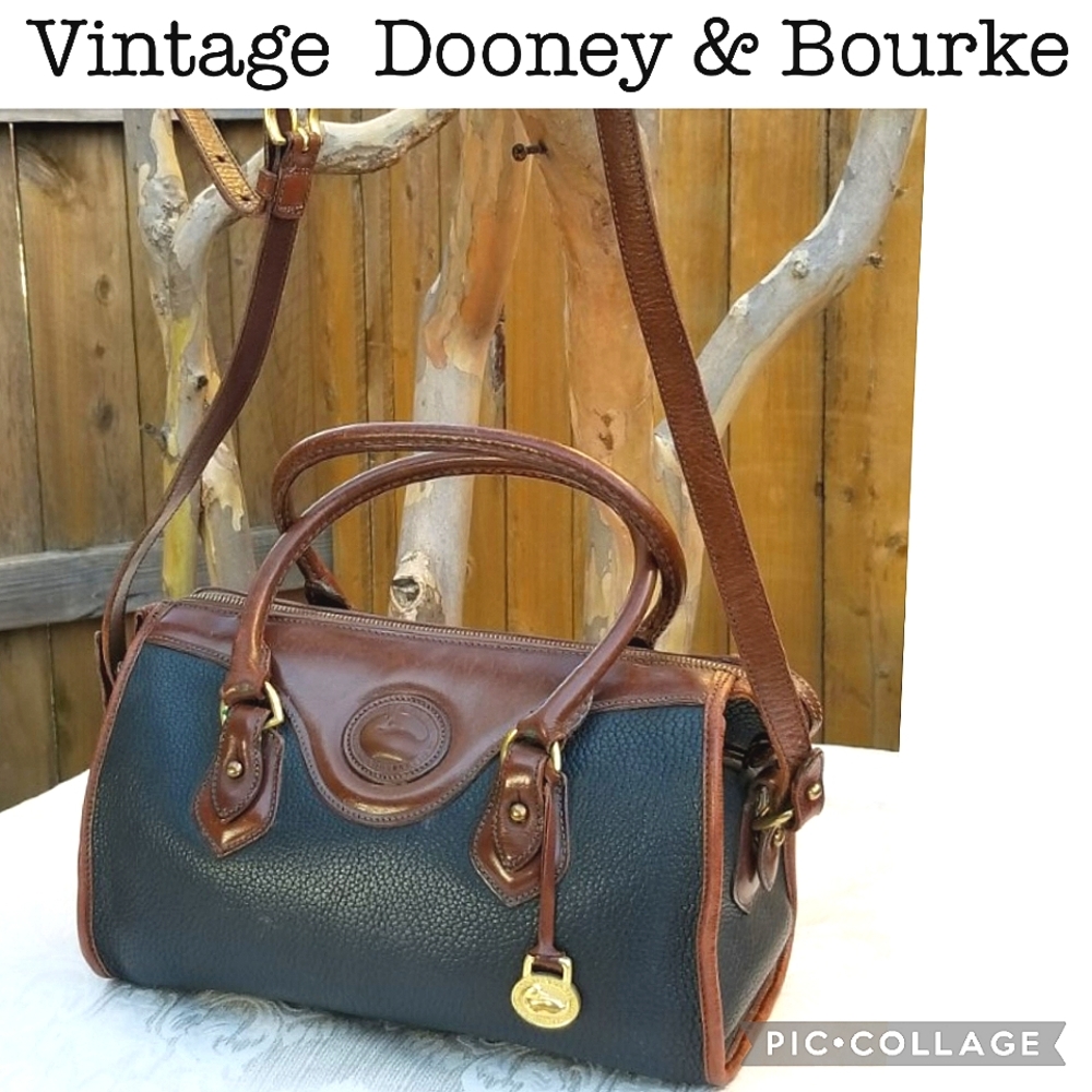 Dooney & Bourke Black Pebbled Leather Satchel with Brown Trim